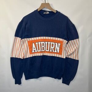 VTG Nutmeg Auburn Tigers Mens M Sweatshirt Navy Blue Orange Pinstripe Distressed
